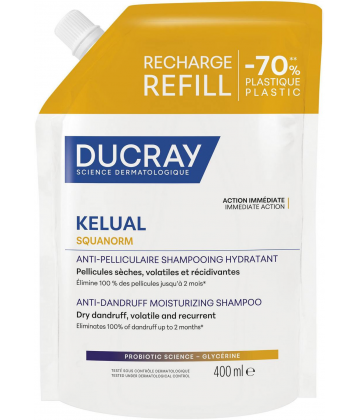 Ducray Kelual Squanorm Shampoing Traitant Hydratant Pellicules Sèches Recharge 400 ml