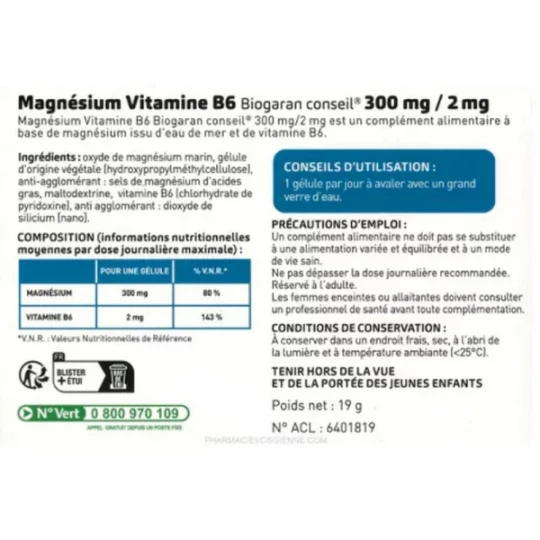 Biogaran Magnésium Vitamine B6 300 mg / 2 mg Gélules x 30 - image 2