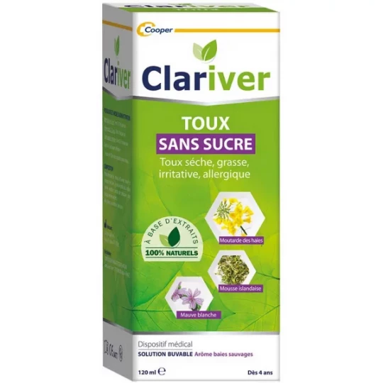 Clariver Toux Sans Sucre Solution Buvable 120 ml