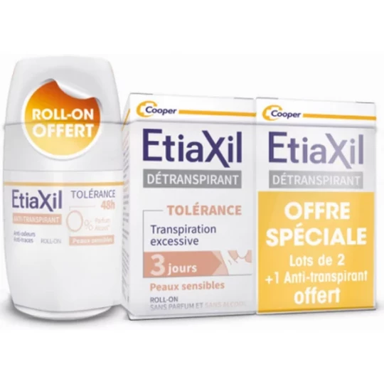 Etiaxil Lot Roll-On Détranspirant 2 x 50 ml + Anti-Transpirant Offert