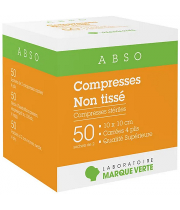 Marque Verte Abso Compresses Stériles Non Tissé 10 cm x 10 cm x 50