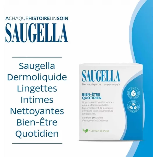 Saugella Dermoliquide Lingettes nettoyantes intimes x 10 - image 3