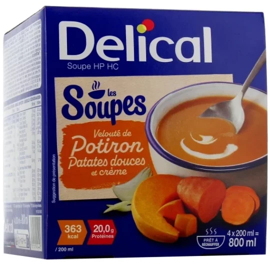Délical Soupe HP HC Velouté Potiron Patates Douces Crème 4 x 200 ml