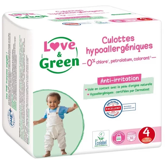 Love & Green Culottes Hypoallergéniques Taille 4 (8-15 kg) x 32