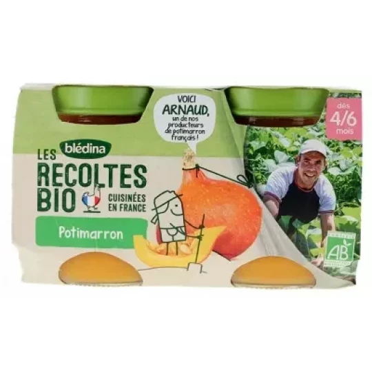 Blédina Les Récoltes Bio Potimarron dès 4/6 Mois Bio Pots x 2