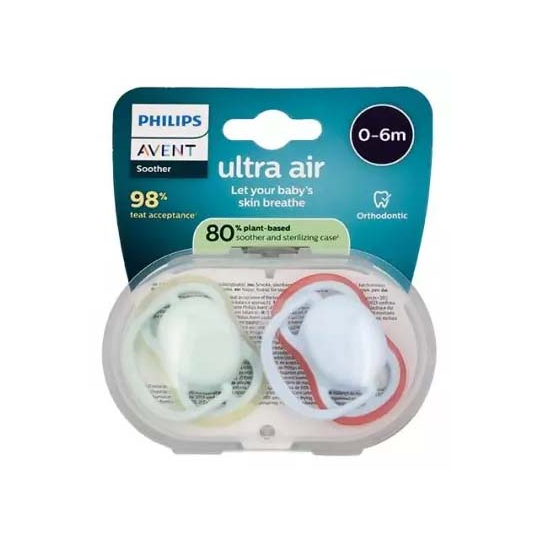 Avent Ultra Air 2 Sucettes Orthodontiques 0-6 Mois Vert et Bleu