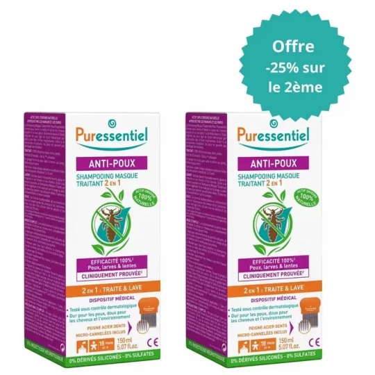 Puressentiel Anti-Poux Shampoing Masque Traitant 2 en 1 2 x 150 ml