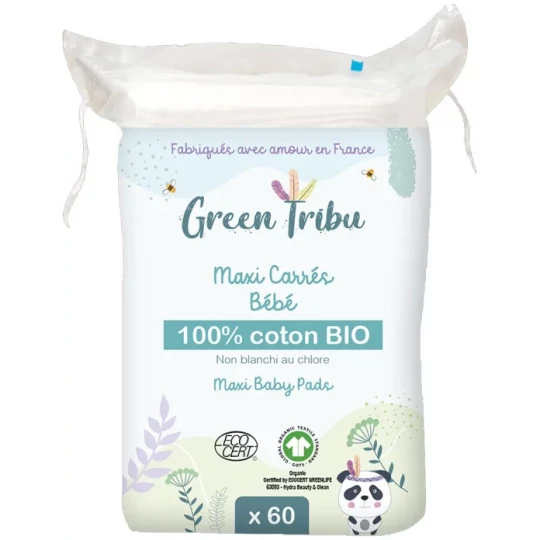 Green Tribu Maxi Carrés Bébé Coton Bio Cotons x 60