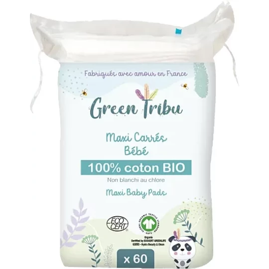 Green Tribu Maxi Carrés Bébé Coton Bio Cotons x 60 - image 2