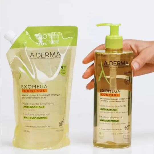 A-DERMA Exomega Control Huile Lavante Émolliente Anti-Grattage 500 ml + Recharge 500 ml - image 2