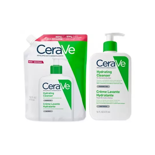 CeraVe Crème Lavante Hydratante 473 ml + Éco-Recharge 473 ml