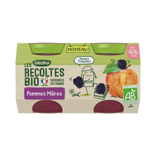 Blédina Les Récoltes Bio Pommes Mûres dès 4/6 Mois Bio x 2