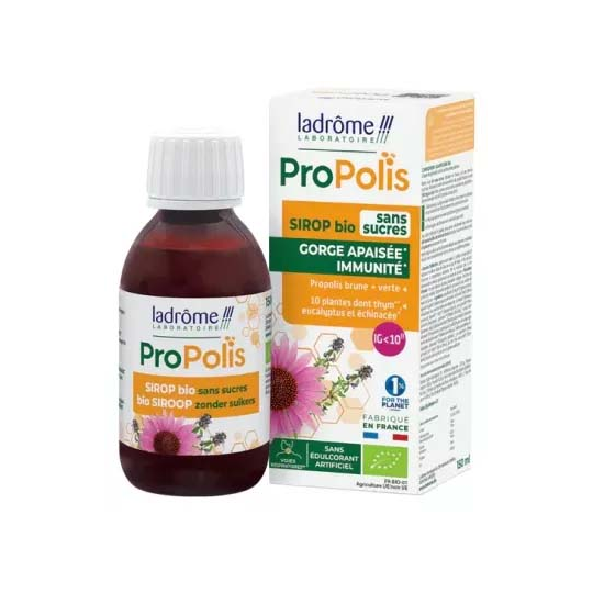 Ladrôme Propolis Sirop Gorge Apaisée Immunité Sans Sucres Bio 150 ml