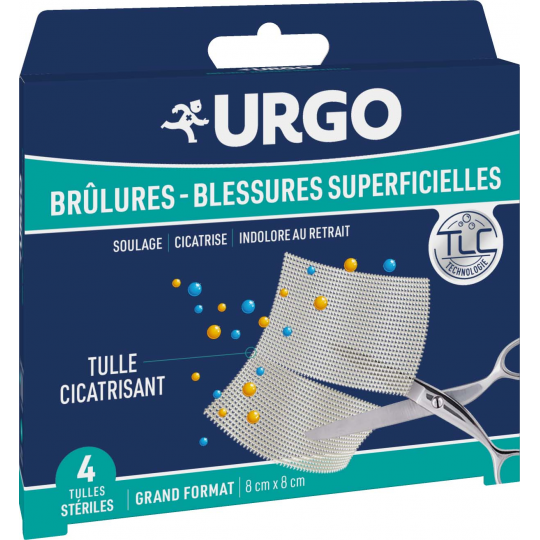 Urgo Brûlures et Blessures Superficielles Tulles Stériles 8 x 8 cm x 4