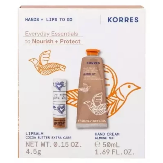 Korres Crème Mains Hydratante Almond Nut 50 ml + Korres Stick à Lèvres Teinté Beurre de Cacao 4,5 g
