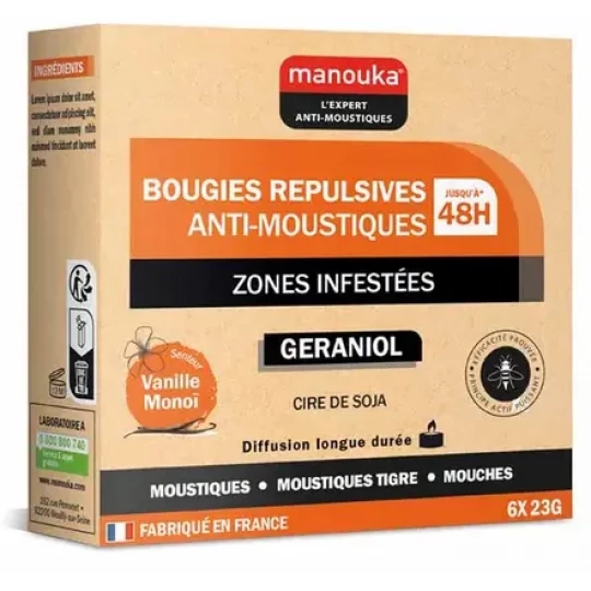 Manouka Bougie Anti-moustiques Monoï x 6