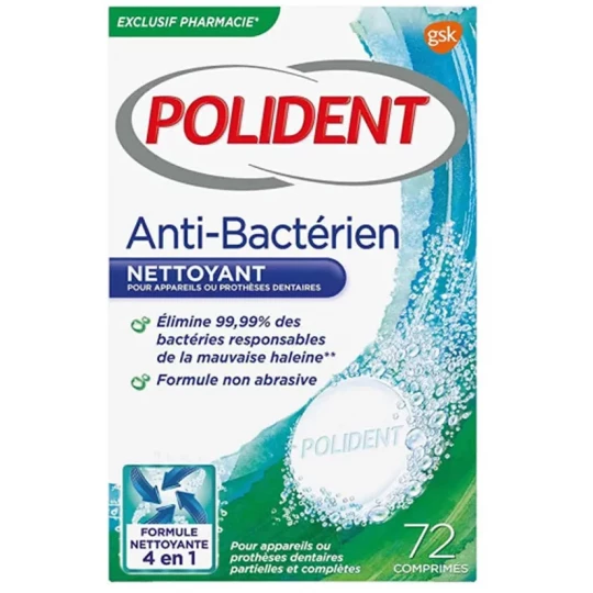 Polident Corega Anti-Bactérien Nettoyant Comprimés x 72