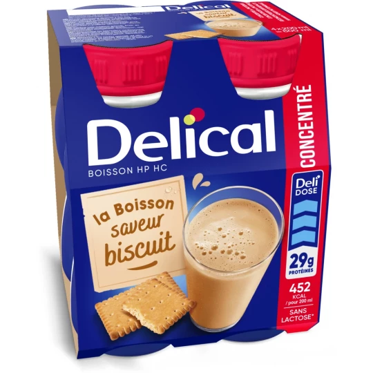 Delical Concentré Boisson HP HC Saveur Biscuit 4 x 200 ml