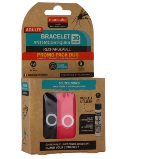 Manouka Bracelet Anti-Moustiques Noir-Rose x 2 + Recharge 6 ml - image 4