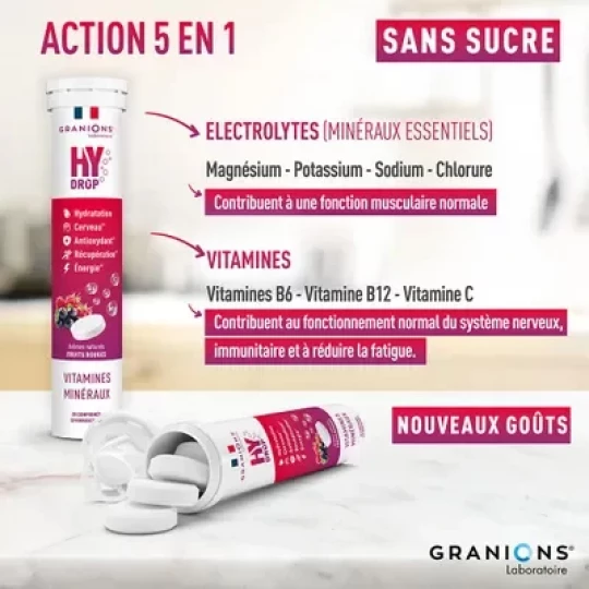 Granions Hydrop Hydratation Vitamines Minéraux Fruits Rouges Comprimés x 20 - image 2