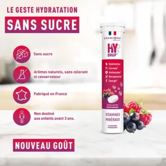Granions Hydrop Hydratation Vitamines Minéraux Fruits Rouges Comprimés x 20 - image 5