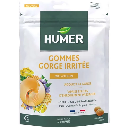 Humer Gommes Gorge Irritée Miel Citron x 30