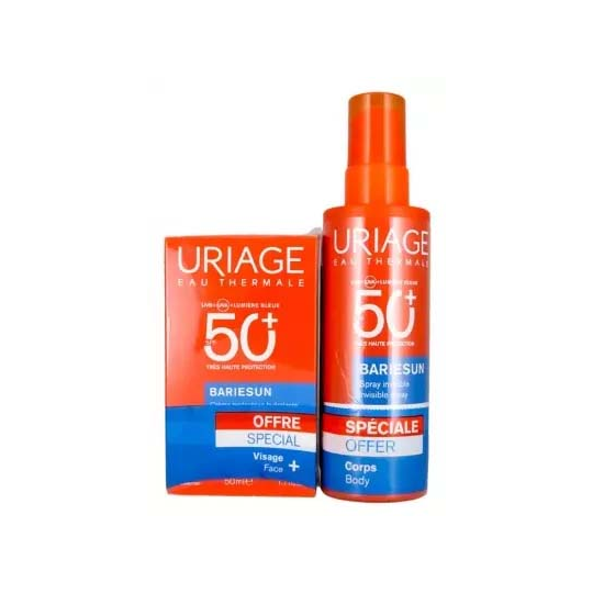 Uriage Bariésun Spray Invisible Très Haute Protection SPF50+ 200 ml + Crème Protectrice Hydratante Très Haute Protection SPF50+ 