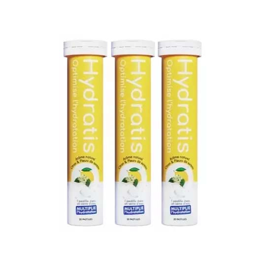 Hydratis Lot de 3 x 20 Pastilles Effervescentes Citron Fleur de Sureau