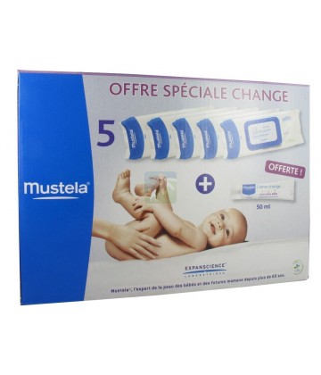 Mustela 5 Packs Lingettes Avec Parfum + Crème Change 50 ml OFFERTE