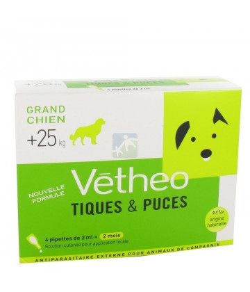 Vétheo Tiques et Puces Grand Chien +25 kg 4 x 2 ml