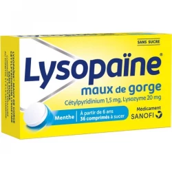 Lysopaïne Menthe Sans Sucre Comprimés à Sucer x 36