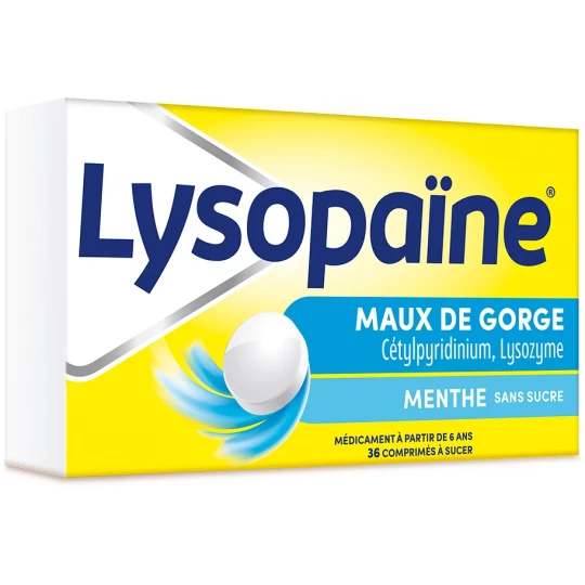 Lysopaïne Menthe Sans Sucre Comprimés à Sucer x 36