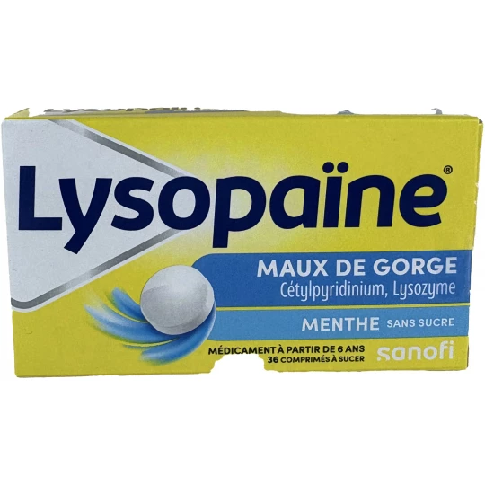 Lysopaïne Menthe Sans Sucre Comprimés à Sucer x 36