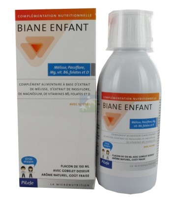 PiLeJe Biane Enfant Sirop Mélisse, Passiflore, Magnésium, Vitamines B6, Folates et D 150 ml