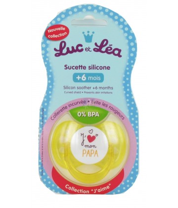 Luc et Léa Sucette Silicone + 6 mois "J'aime mon Papa"