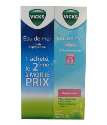 Vicks Eau de Mer Enfant Spray Nasal Isotonique Lot 2 x 100 ml