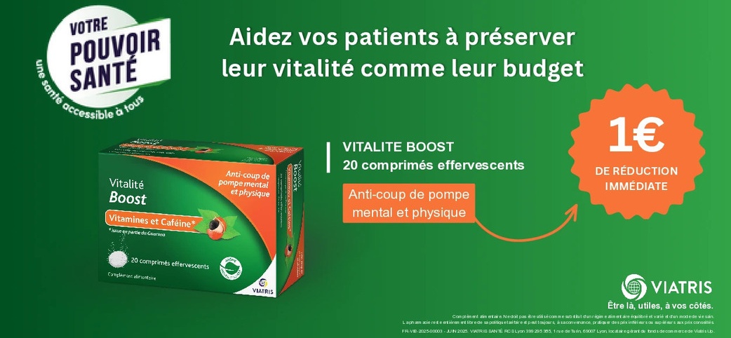Profitez de 1€ de réduction sur l'anti coup de pompe Viatris !